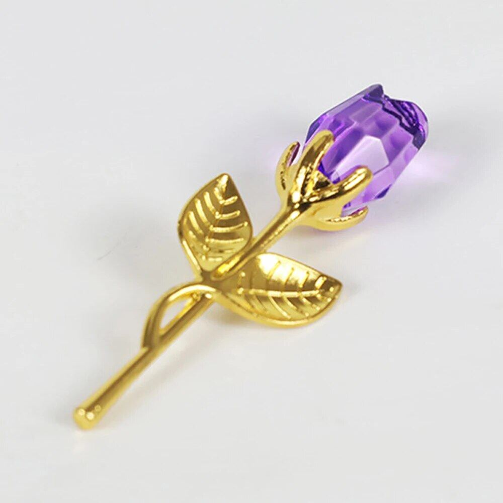 Valentines Day Gift Crystal Glass Rose Artificial Flower Silver Gold Rod Rose