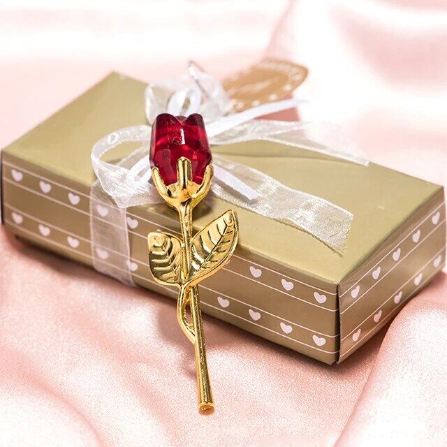 Valentines Day Gift Crystal Glass Rose Artificial Flower Silver Gold Rod Rose