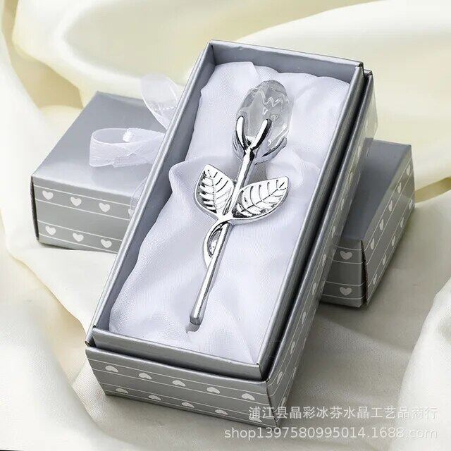 Valentines Day Gift Crystal Glass Rose Artificial Flower Silver Gold Rod Rose