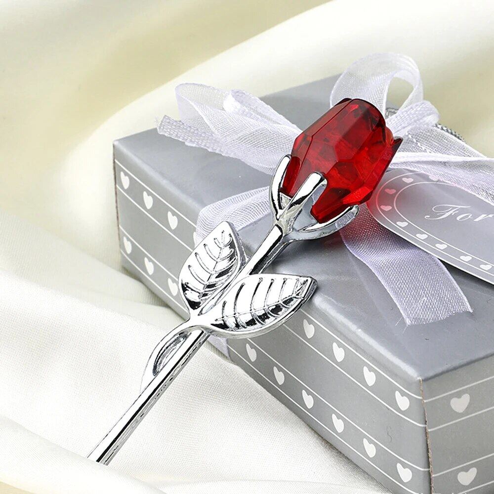 Valentines Day Gift Crystal Glass Rose Artificial Flower Silver Gold Rod Rose