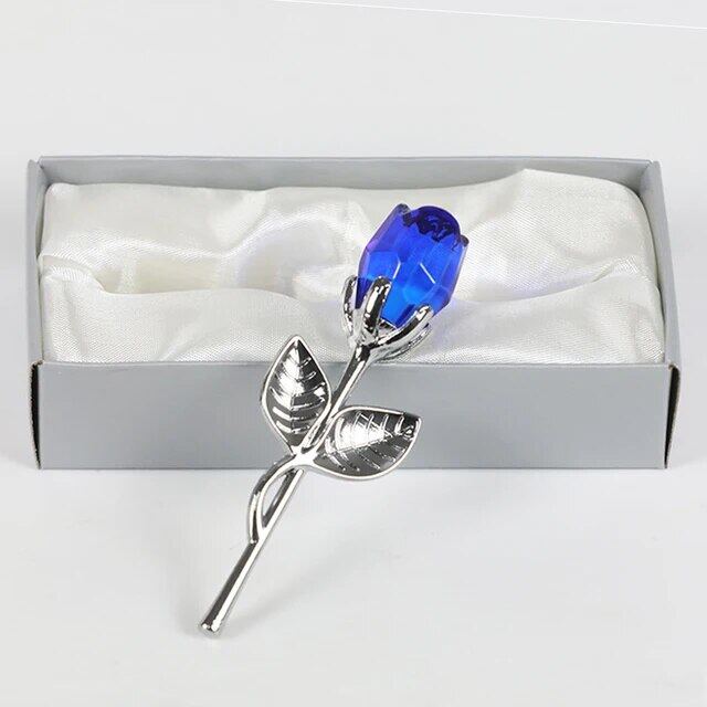 Valentines Day Gift Crystal Glass Rose Artificial Flower Silver Gold Rod Rose