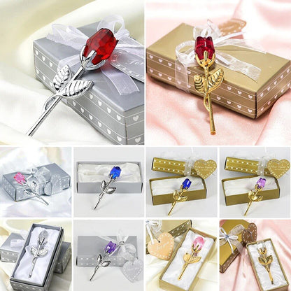 Valentines Day Gift Crystal Glass Rose Artificial Flower Silver Gold Rod Rose