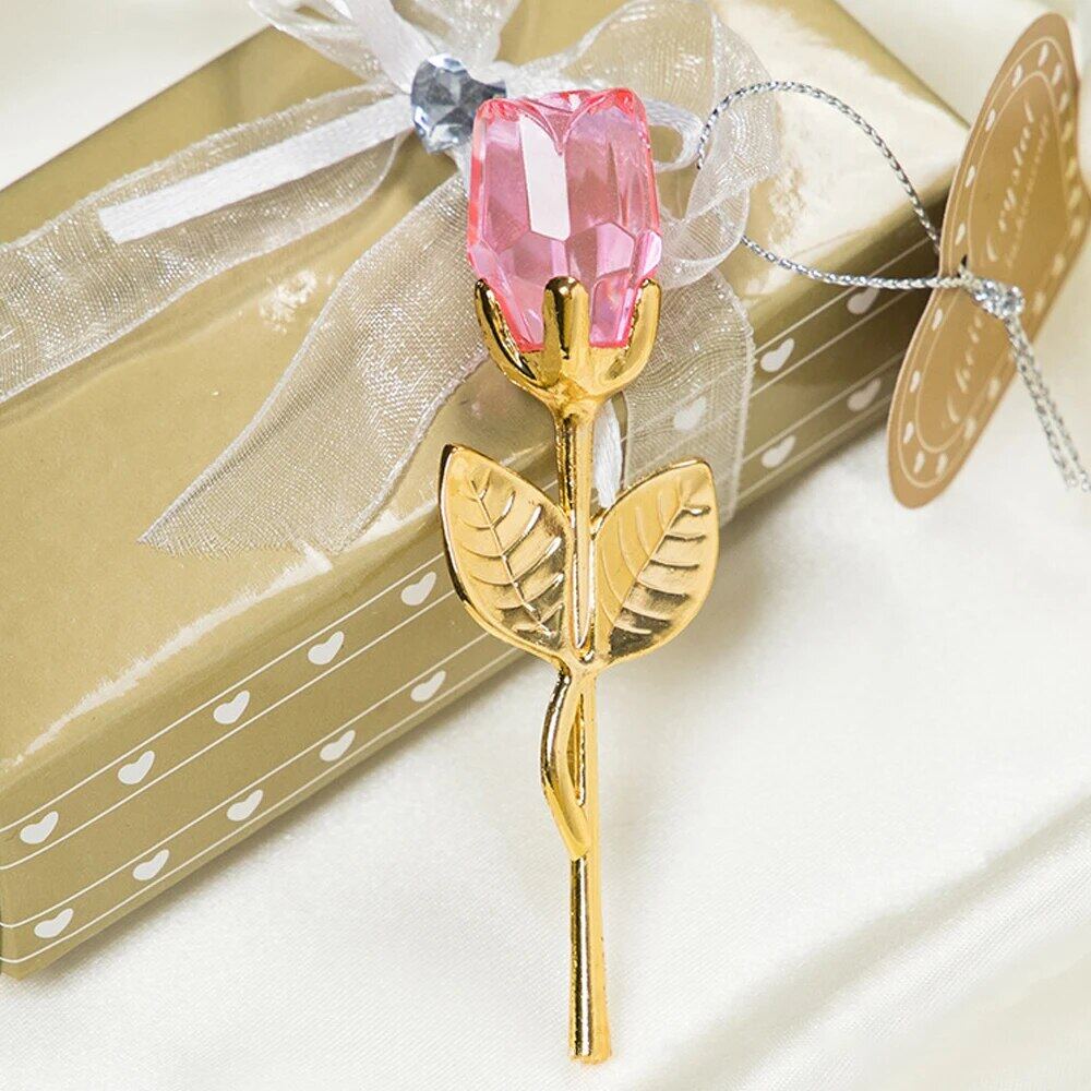 Valentines Day Gift Crystal Glass Rose Artificial Flower Silver Gold Rod Rose